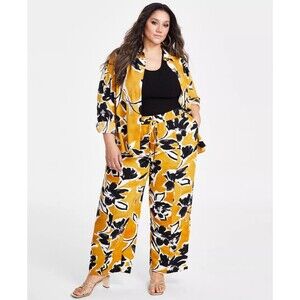 Nina Parker Plus Size Floral-Print Drawstring-Waist Pants Yellow Black 3X NWT